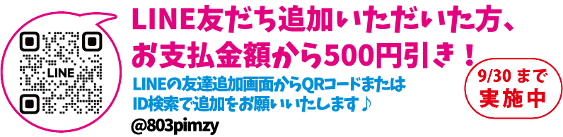 公式LINE友だち追加で500引き！キャンペーン中